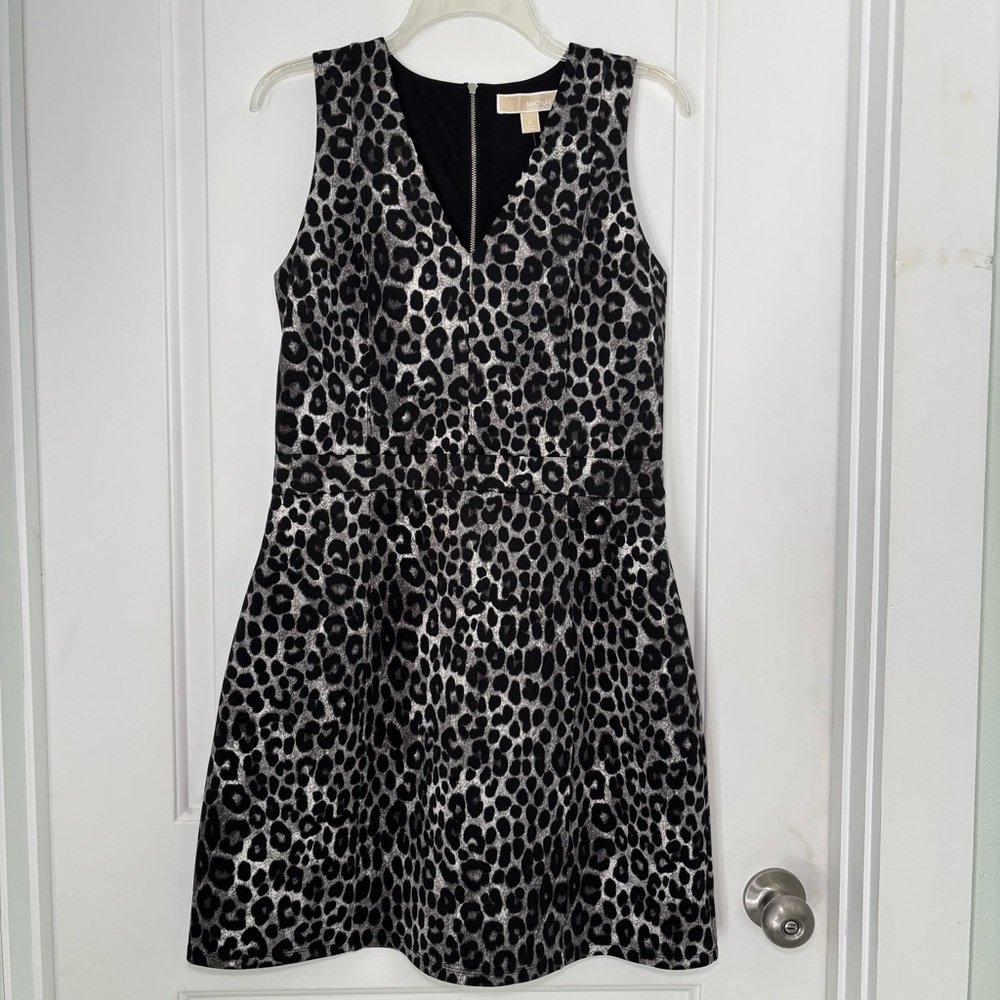 Michael Kors Black and Gray Animal Print Sleeveless Midi Dress